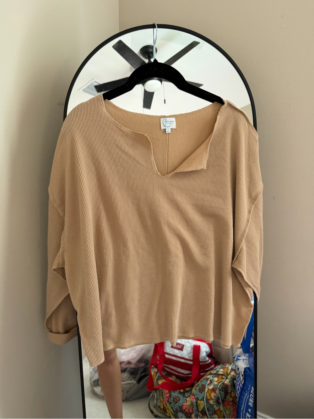 Blue Rain Ribbed Tan Knit Sweater